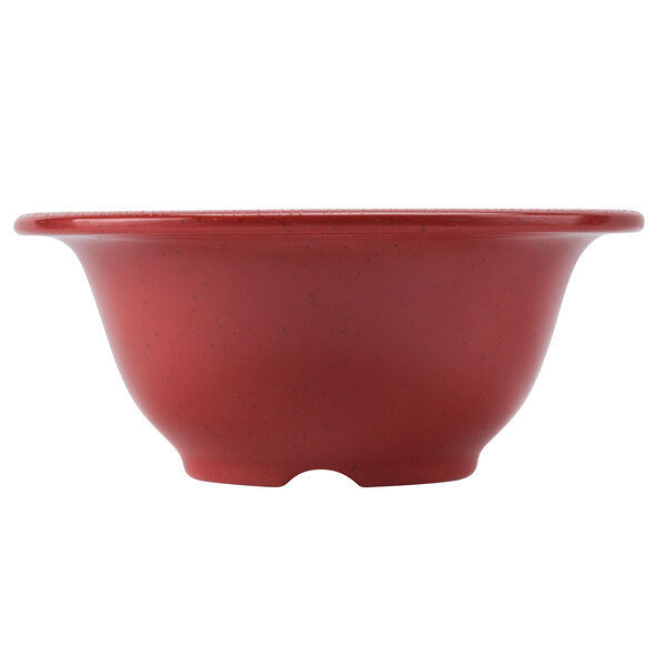 A close up of a textured red GET bowl.