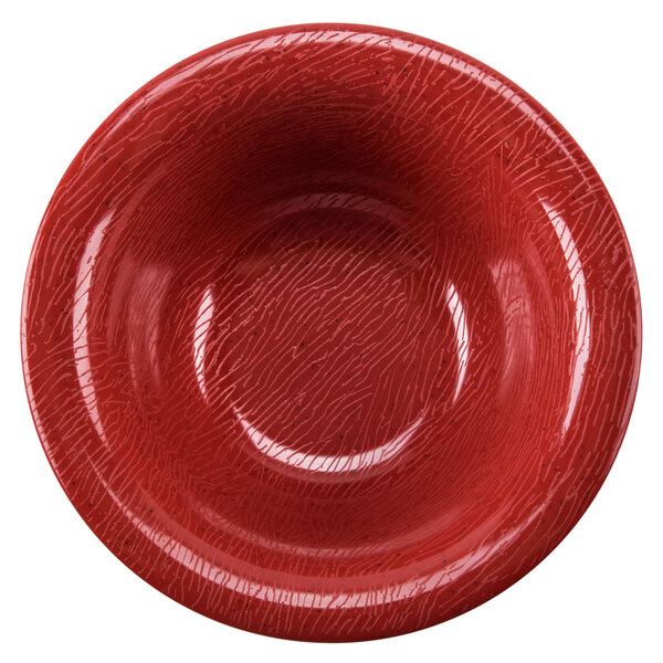A close-up of a textured red GET bowl.