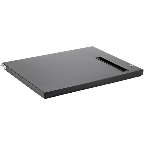 A black rectangular Avantco door with a black handle.