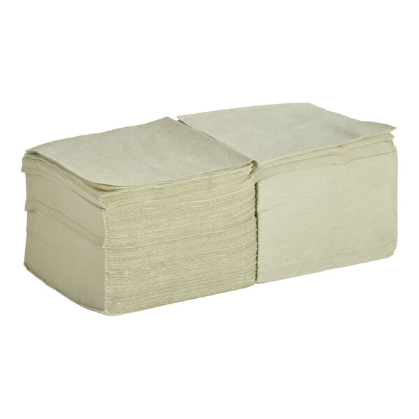 A stack of sage-colored 2-ply beverage or cocktail napkins.