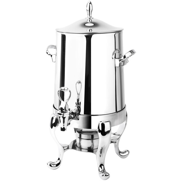 An Eastern Tabletop stainless steel coffee urn with a lid.