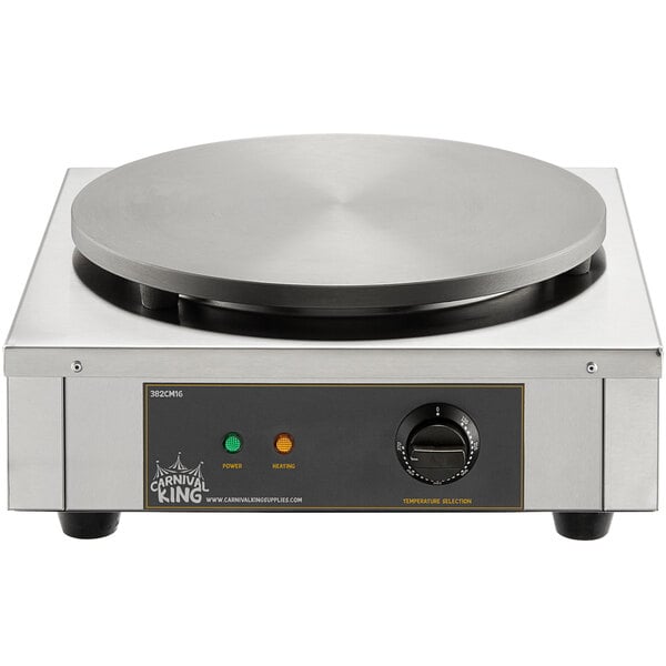 A close up of the Carnival King 16" Crepe Maker machine with a lid on top.