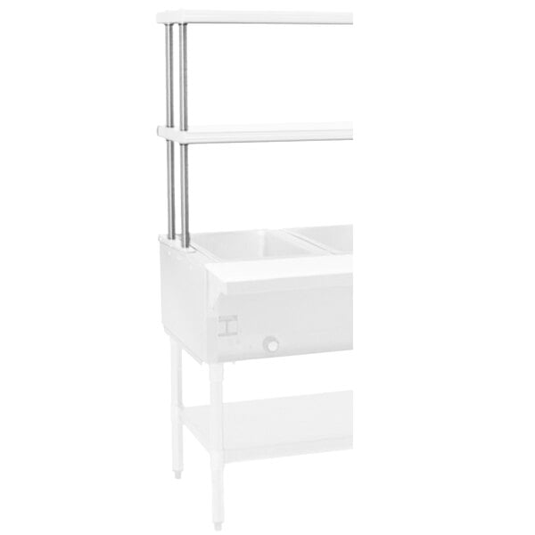 A white metal Eagle Group Flex-Master shelf with two shelves on it.