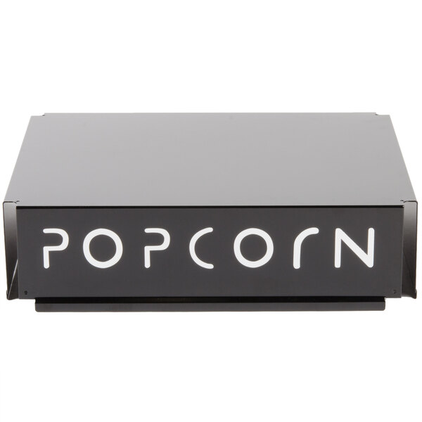 A black box with the word "popcorn" in white text.