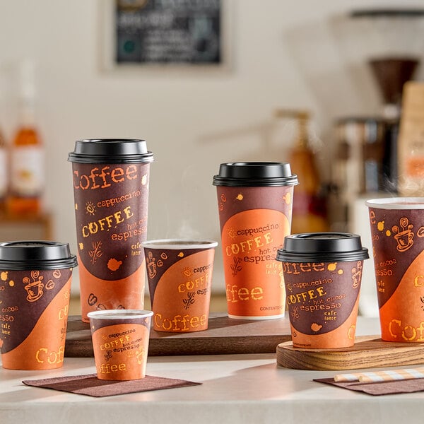 Choice 8 oz. Tall Coffee Print Poly Paper Hot Cup - 1,000/Case