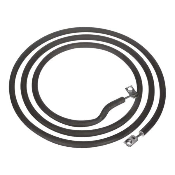 A black cable with two metal ends.