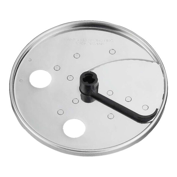 A Waring adjustable slicing disc with a black center handle.