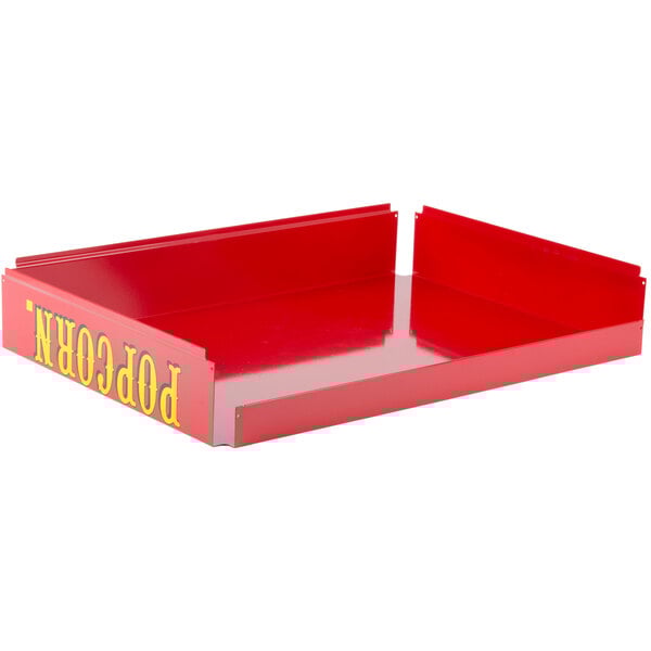 A red metal replacement top for a Paragon TP-16 Popcorn Popper.