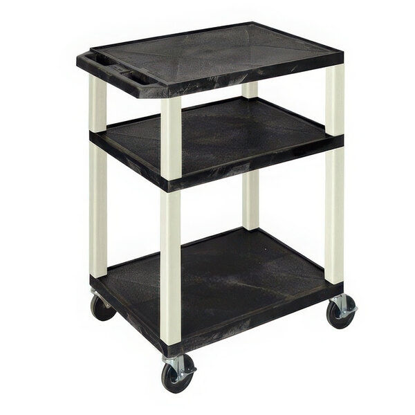 A black Luxor Tuffy AV cart with two shelves.