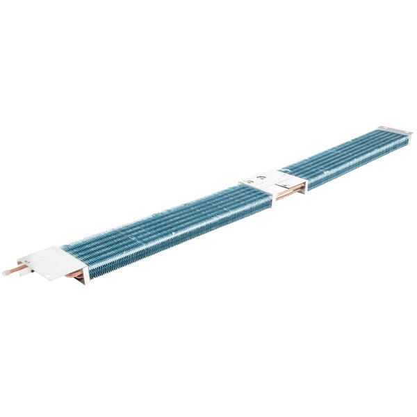 An Avantco evaporator coil with blue and white stripes.