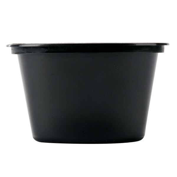 A black plastic container with a lid.