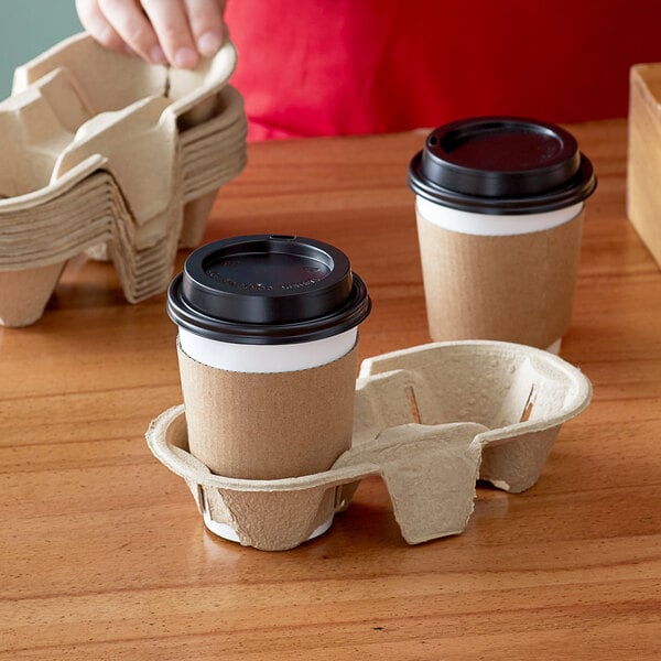 2 Cup 4 Cup Cardboard Holder Tray Pulp Fibre Moulded Hot/Cold Drinks Carrier 