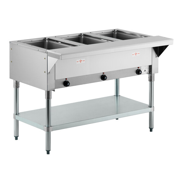 Advance Tabco SW-3E-120 Three Pan Electric Hot Food Table with Undershelf - Sealed Well, 120V