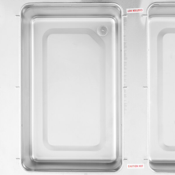 A stainless steel three-pan electric hot food table with a sealed well and undershelf.