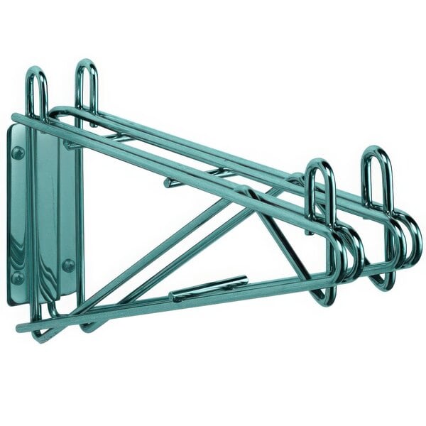 A Metroseal Double Direct Wall Mount Bracket for Adjoining Shelves with four hooks.