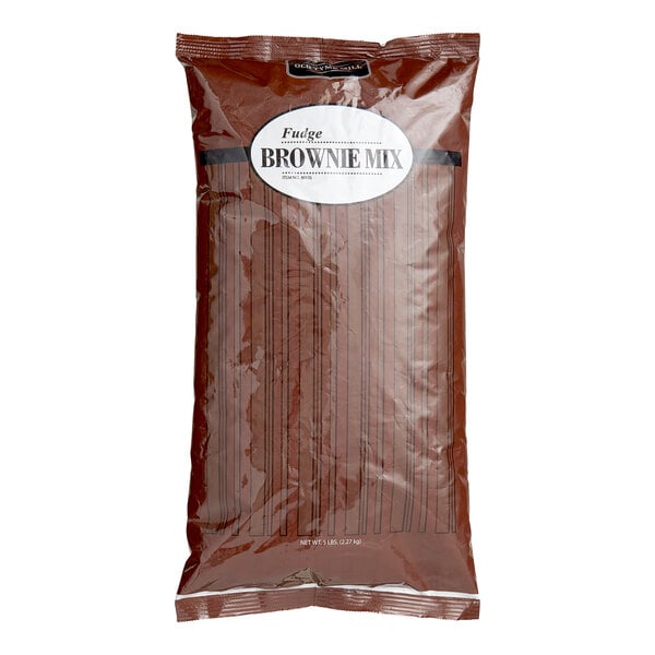 A brown bag of Krusteaz Chocolate Fudge Brownie Cake Mix.