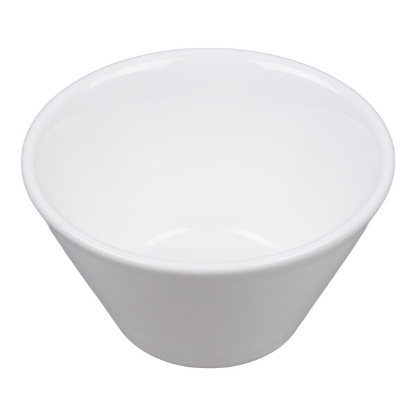 A white china bouillon cup with an 8 oz. capacity.