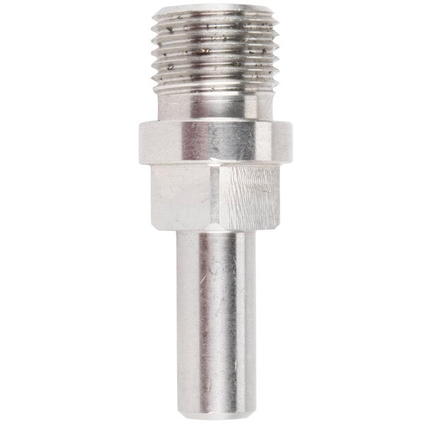 An Avantco #22 meat grinder auger front pin. A close-up of a silver metal Avantco meat grinder auger front pin.