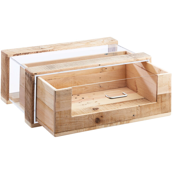 A wooden box with a glass top.