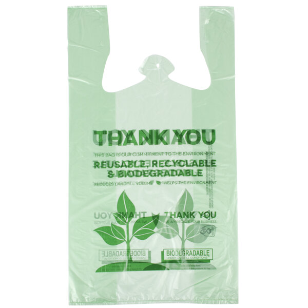 Bio-Degradable THANK YOU T-Shirt Bags 11.5" x 6" x 21" Green Plastic Bags Only 
