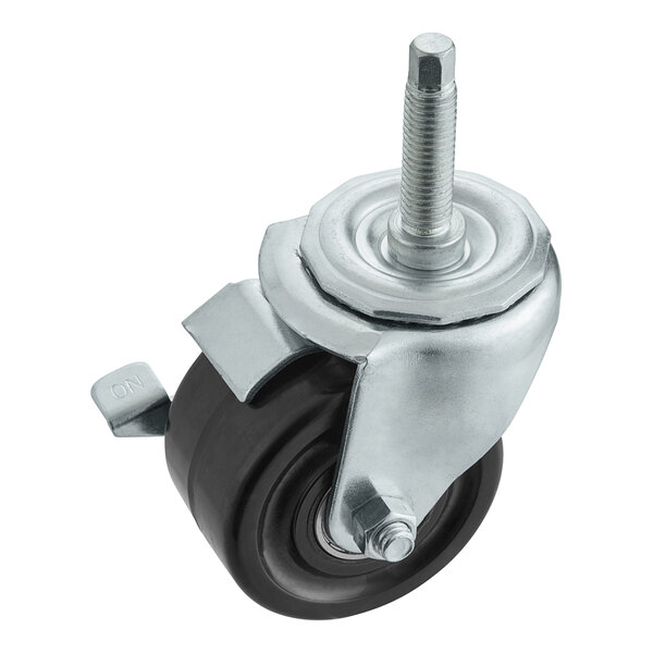 A Beverage-Air swivel stem caster with a metal and black wheel and a bolt.