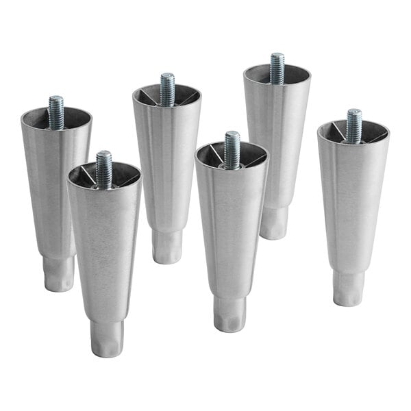A group of six silver metal Beverage-Air legs.