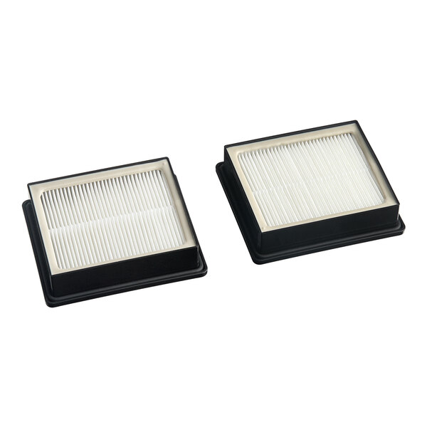 A pair of rectangular HEPA filters designed for 6 quart and 10 quart backpack vacuums.