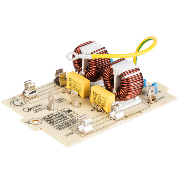 A close-up of a Solwave power supply circuit board with two electrical components.