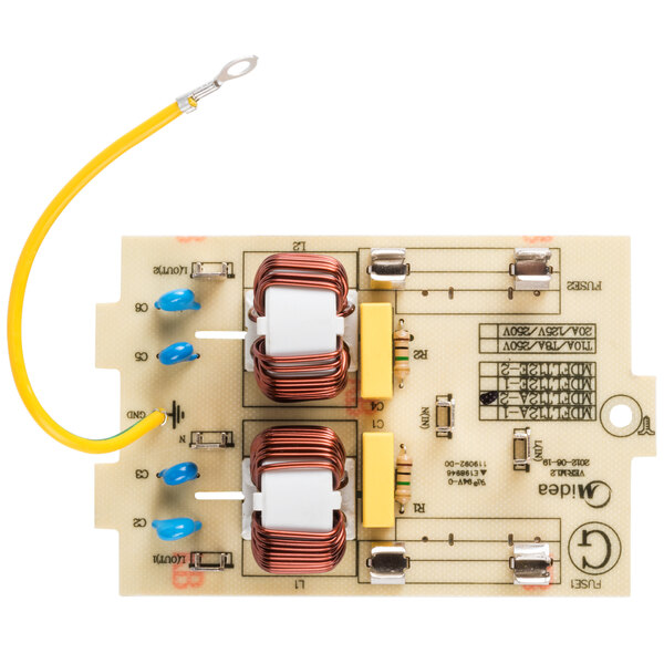 A close-up of a Solwave 180PE1012 noise filter circuit board.