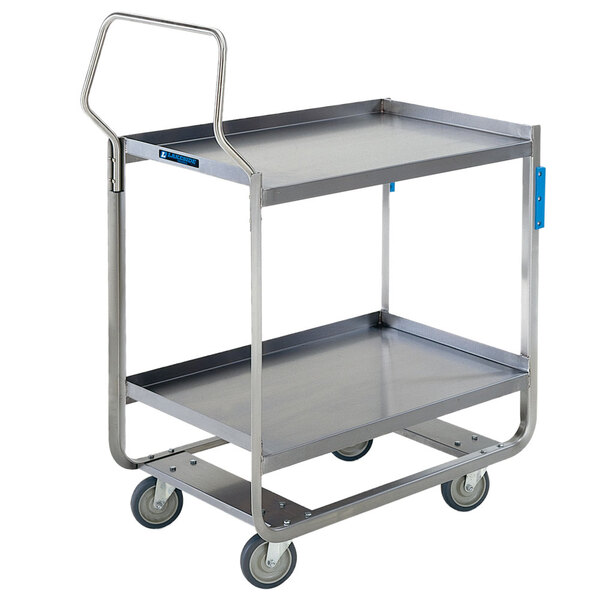 A Lakeside heavy-duty metal utility cart with two shelves and a handle.