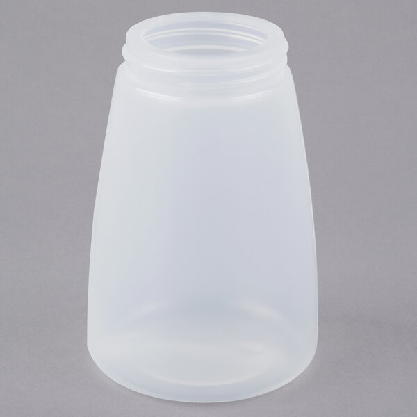 A clear plastic Tablecraft dispenser jar with a white lid.