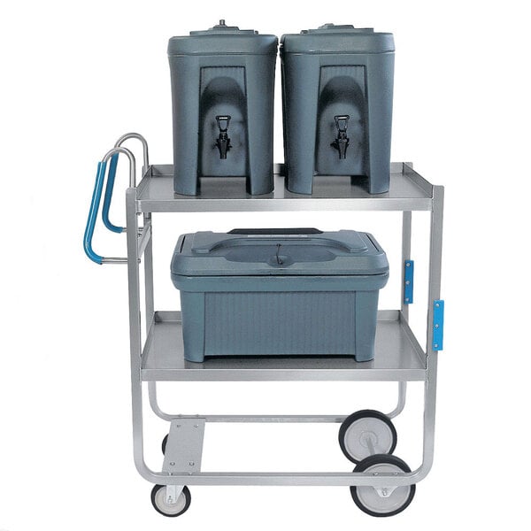A Lakeside stainless steel utility cart with two shelves.