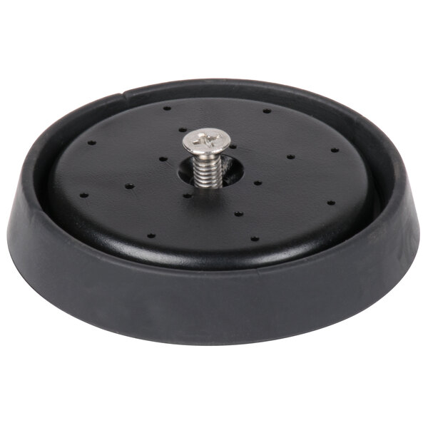 A black circular object with a screw in it, the Equip by T&S 5SV-H-RK repair kit.