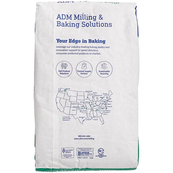 A white bag of ADM All Purpose Flour with blue and blue text.