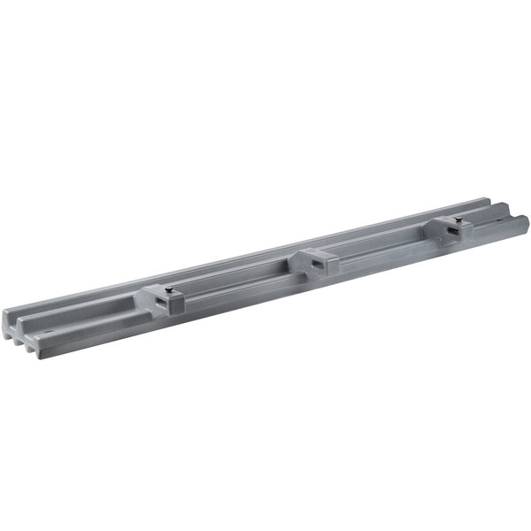 A gray metal tray rail for a Cambro Versa food bar.