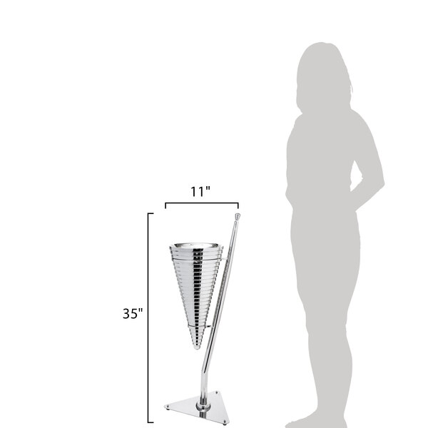 A woman using a stainless steel Eastern Tabletop double wall wine bucket on a table stand.