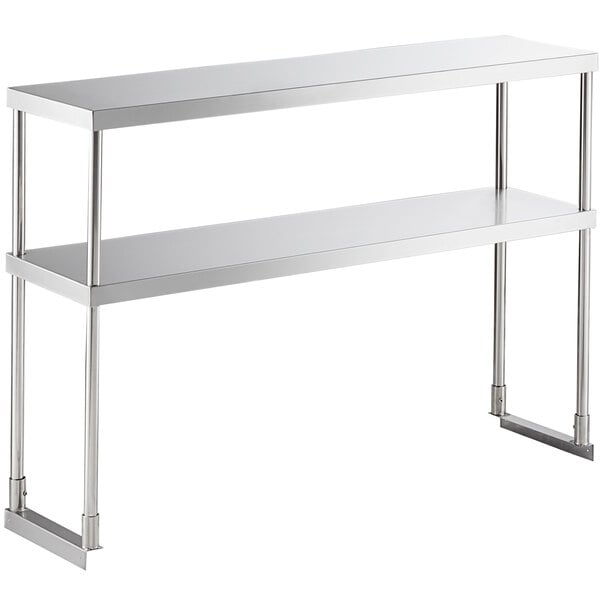 A silver shelf with two shelves.