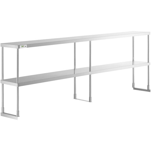 A Regency stainless steel double deck table mounted overshelf.