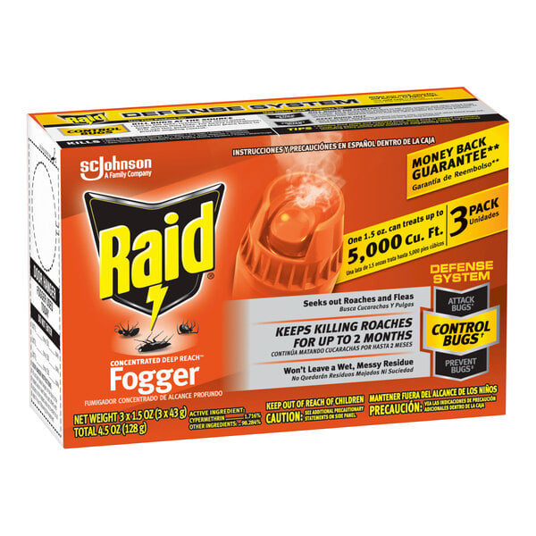 A box of SC Johnson Raid Concentrated Deep Reach Fogger.