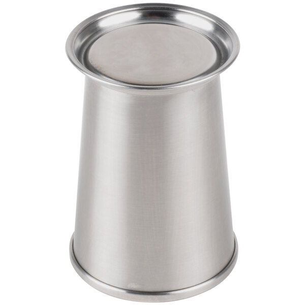 An American Metalcraft brushed stainless steel mint julep cup with a round lid.