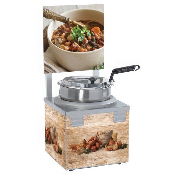 A Nemco soup warmer with a bowl of soup on top.