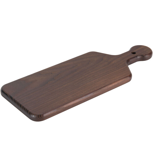 An American Metalcraft ash wood serving board with a handle.