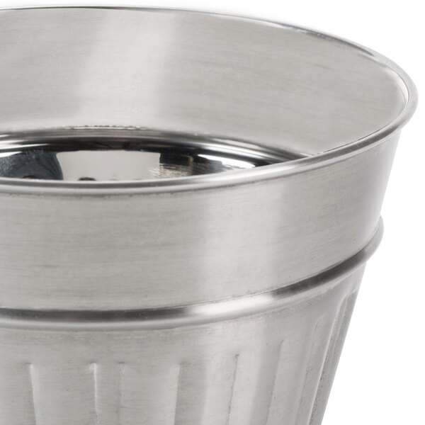 An American Metalcraft mini stainless steel round trash can with a lid.