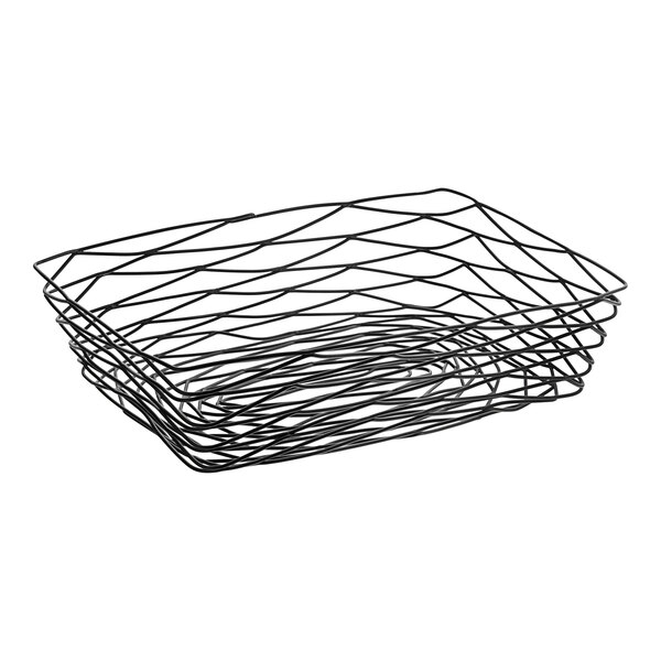 A Tablecraft black rectangular wire basket.