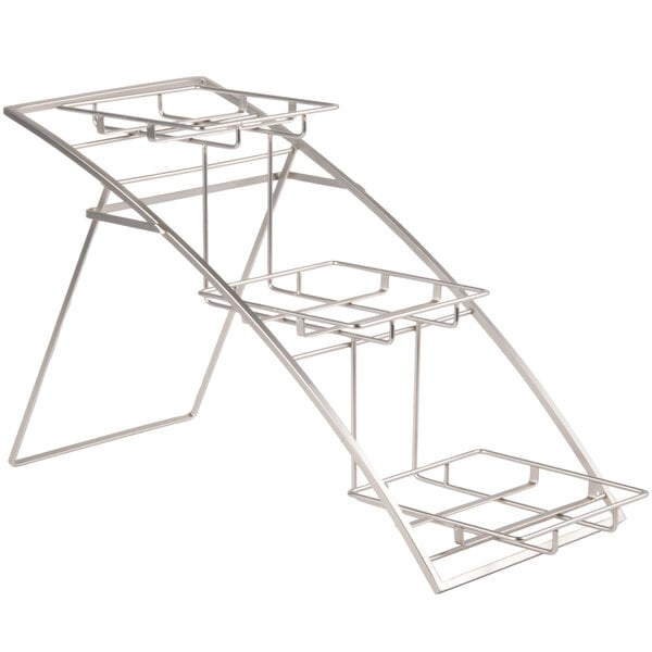 An American Metalcraft chrome folding display stand with three tiers.