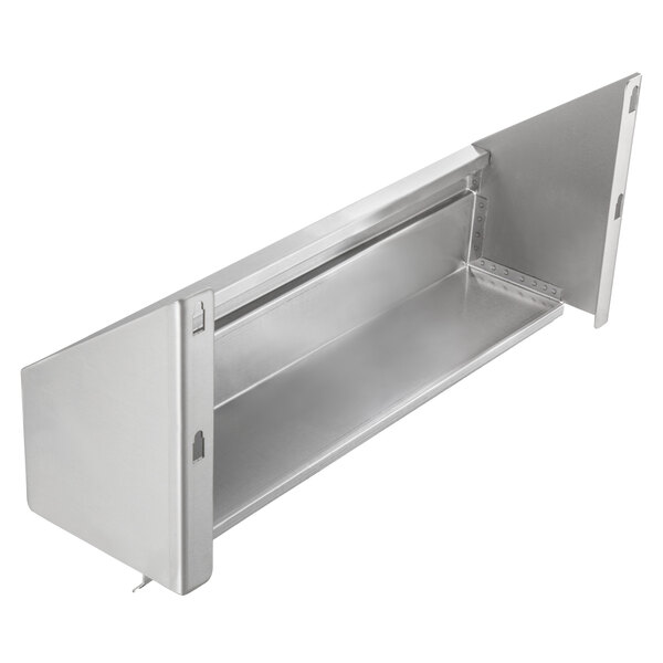 An Advance Tabco stainless steel speed rail on a counter.