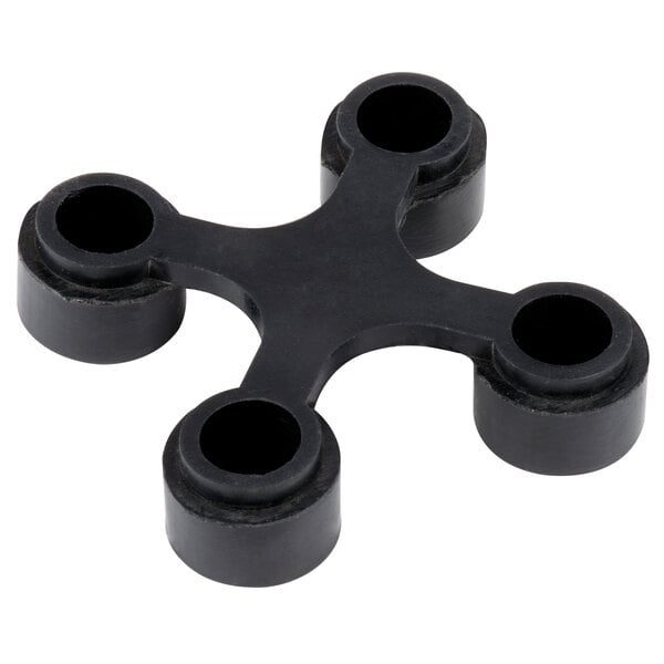 A black plastic cross-shaped Black Anti-Fatigue Floor Mat Connector with four holes.