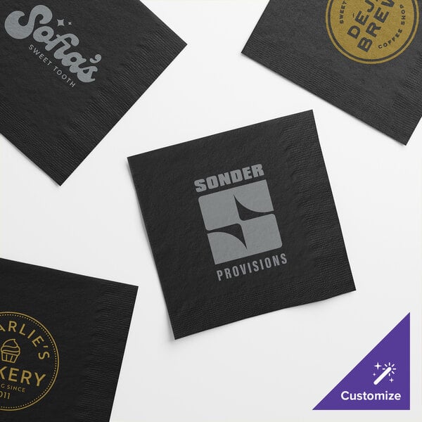 Choice Black 2-Ply Customizable Beverage / Cocktail Napkin - 1,000/Case