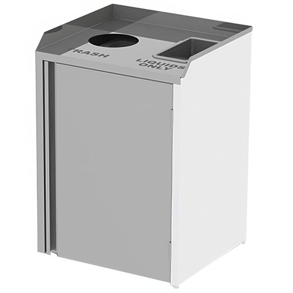 A Lakeside rectangular stainless steel refuse station with two cup holders and a top access lid.