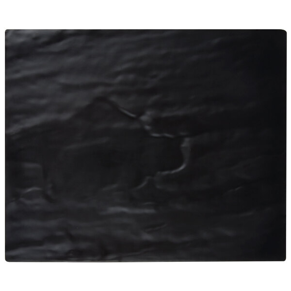 An American Metalcraft black faux slate rectangular platter with a black surface.